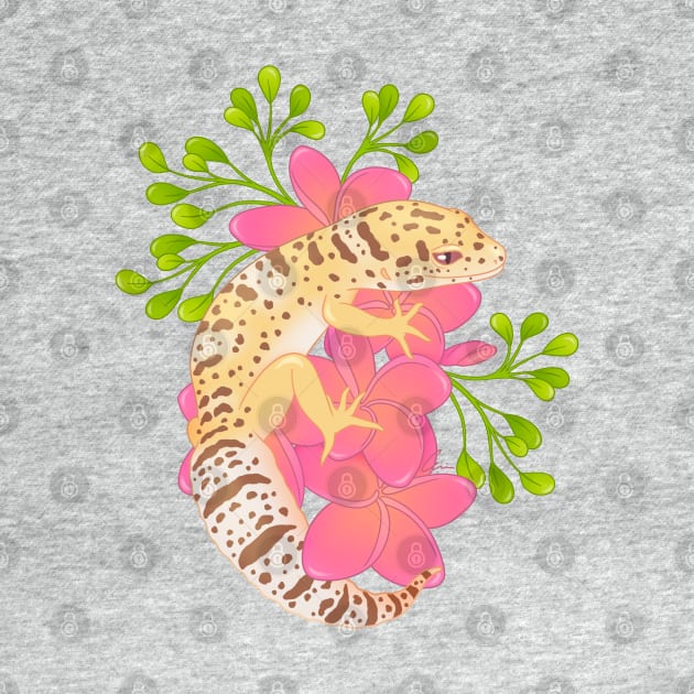 Leopard Gecko, Bell Albino, and Frangipani Flowers by anacecilia